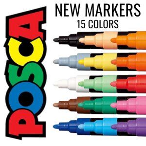 NEW 15 POSCA Paint Markers 5M Medium Tip Acrylic Paint Pens Art Supplies PC-5M 1